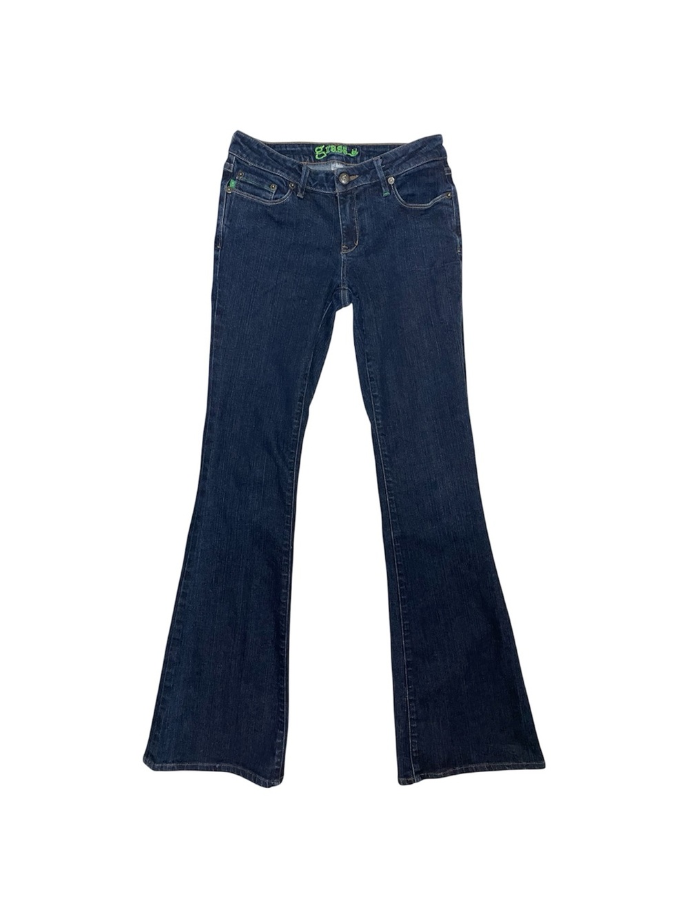 Grass Jeans Low Rise Flare Jeans Womens Dark Wash Y2K Stretch Denim